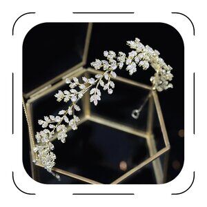 Bridal Headpiece Gold CZ Wedding Tiara Hair Accessories for Women Special Occasi